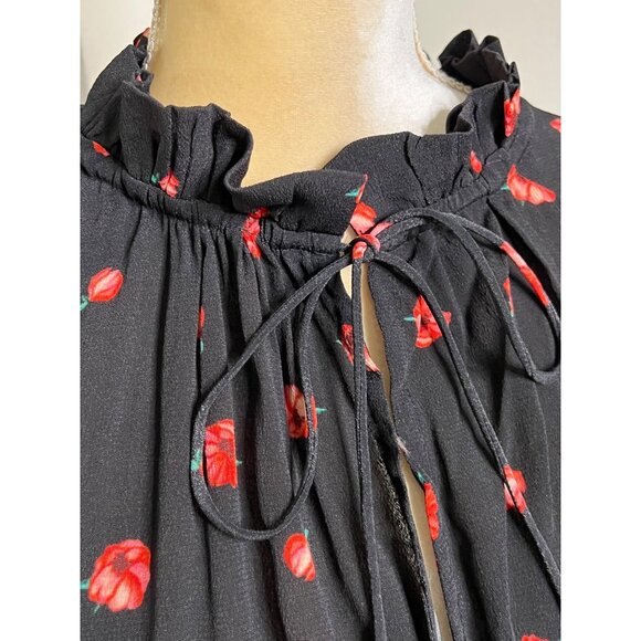 Cleobella Phoebe Black And Red Floral Blouse Size Xxs Ruffle Sleeve - Picture 9 of 9